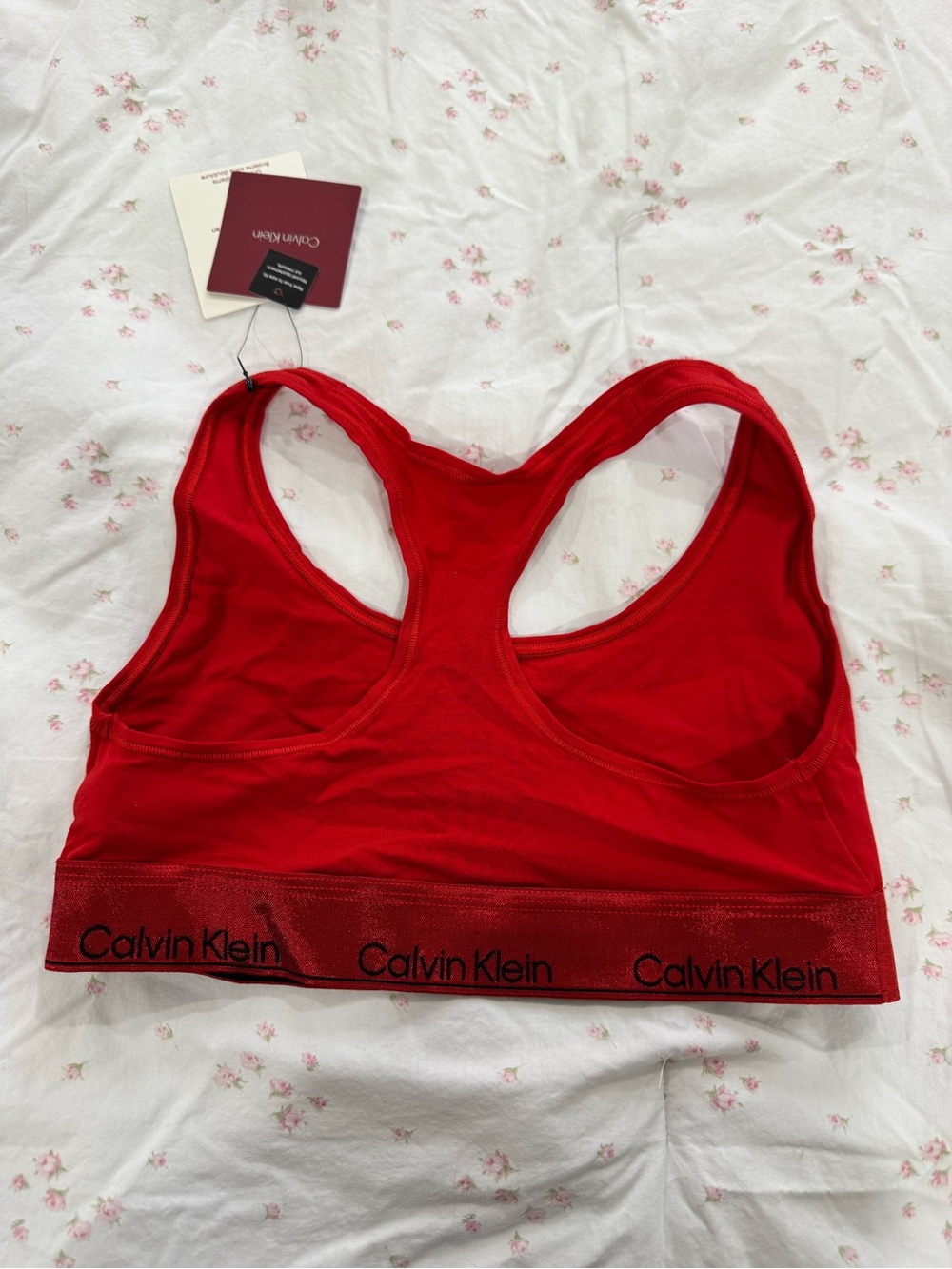 Calvin Klein Red Racerback Sports Bralette with Logo Band